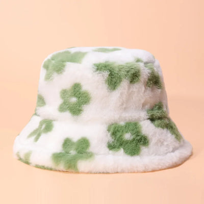 Blumenmuster-Plüsch-Bucket-Hat