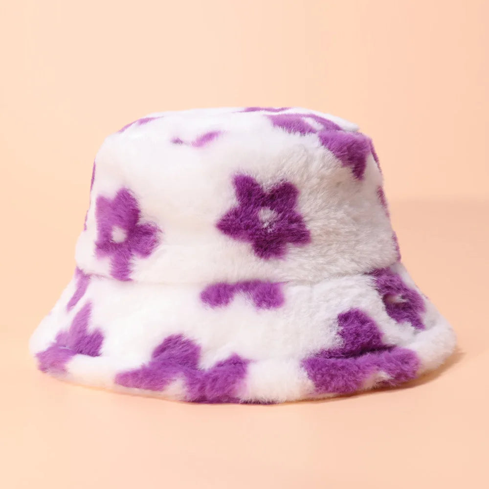 Blumenmuster-Plüsch-Bucket-Hat